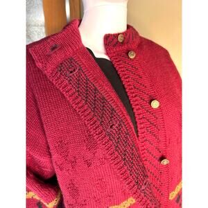 Sweaters of Ireland Vintage Cardigan 100% Pure Wool Fair Isle Maroon Gold Large